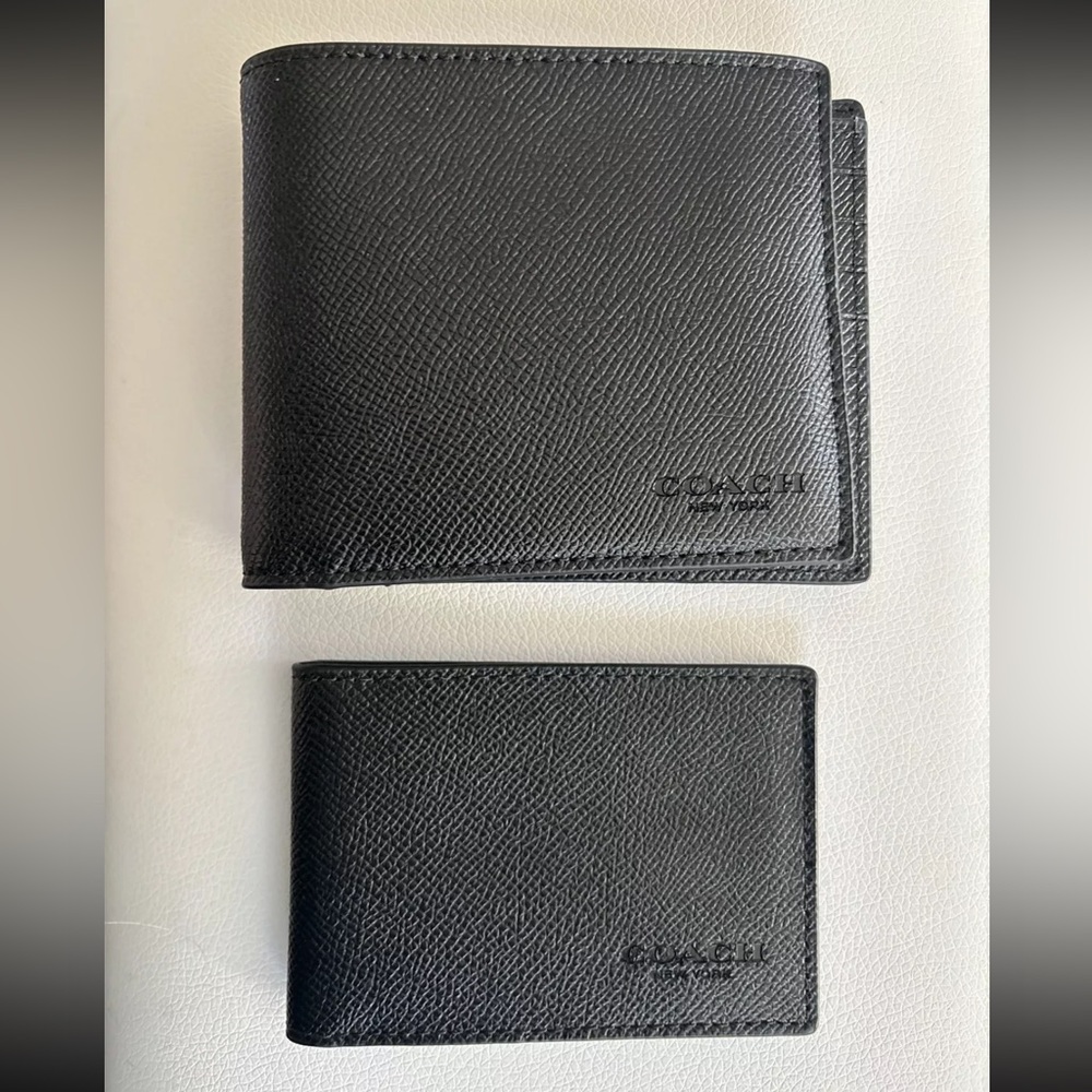 NWT Coach Men’s Calf Leather Bifold with Mini ID Wallet F64118 Black